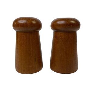 Vtg Teak Wood MCM Salt Pepper Shakers Mushroom‎ Shaped Mid Century Modern 4”